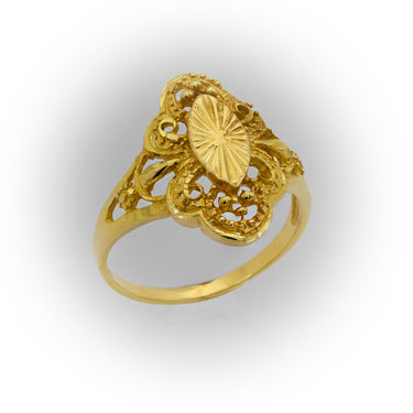 Anillo de Oro 10k para Mujer Estilo Antiguo. Almendra Calada